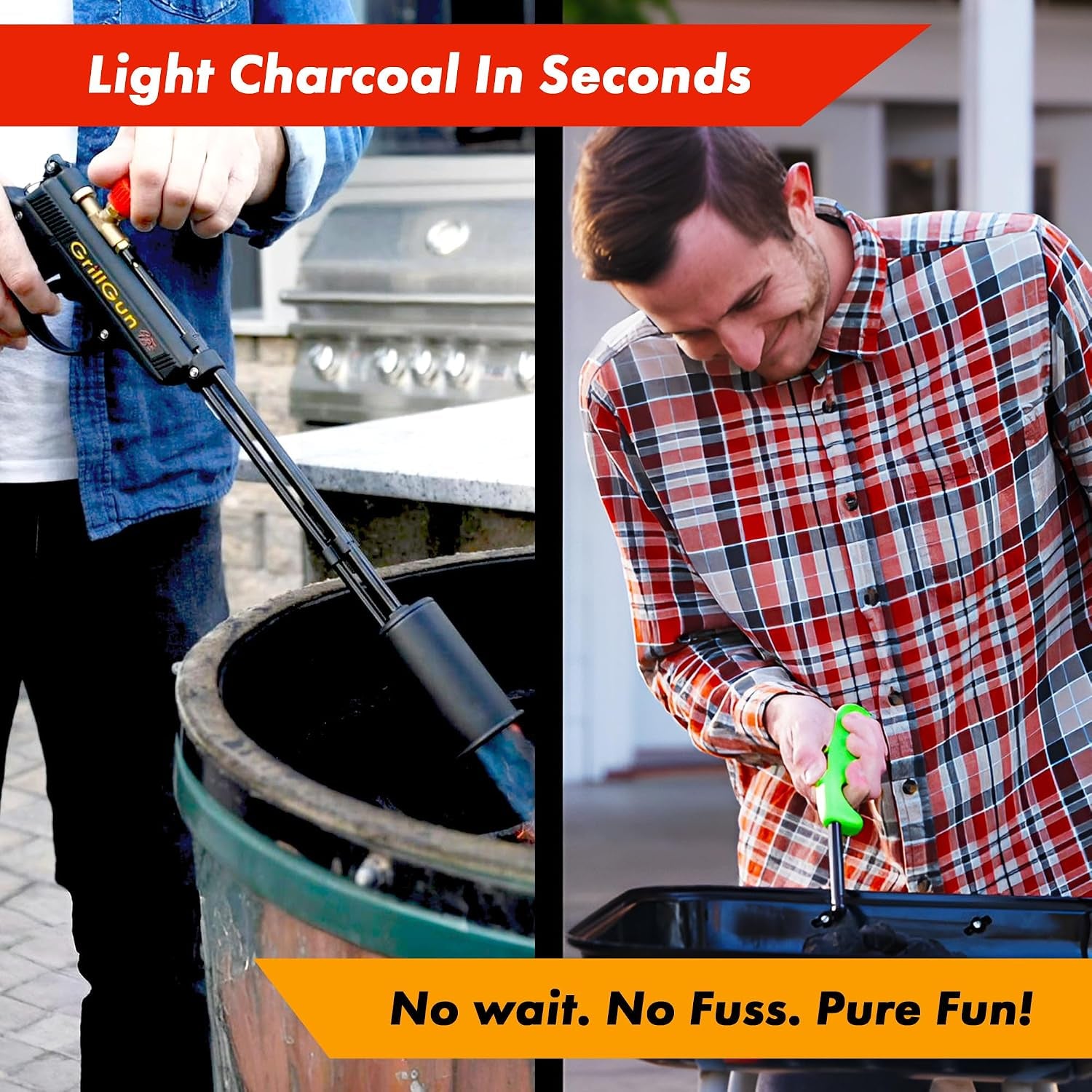 Grillgun Handheld Propane Torch 400,000+ BTU Flame Blowtorch for Instant Charcoal Ignition, Outdoor Cooking, Firepits, Camping, BBQ Portable High-Power Blowtorch with Hose