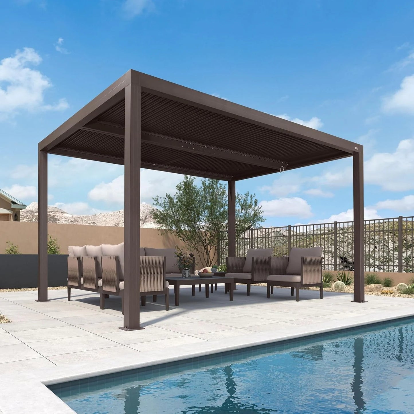 Bronze Louvered Pergola with Adjustable Roof for Deck Backyard Garden Hardtop Gazebo