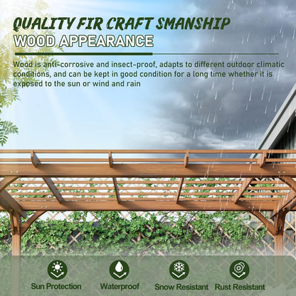 12 X 10 FT Outdoor Wood Pergola, Wooden Grape Trellis for Climbing Plant Support, Garden, Patio, Backyard, Deck, Brown
