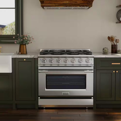 36 In. Slide-In Gas Range, 5.2 Cu. Ft. Convection Oven, 6 Sealed Burners, Convertible to Propane in Stainless Steel