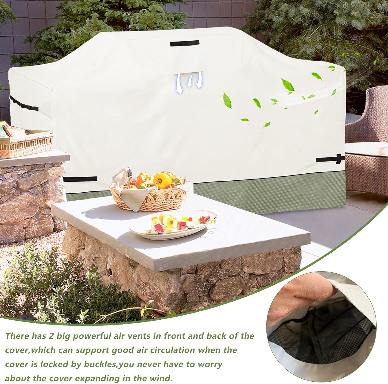 87 Inch Island Grill Cover - 600D Heavy Duty Waterproof All Weather Protection Outdoor Cover,Beige& Green
