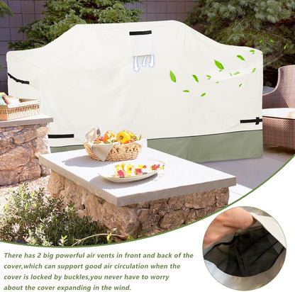 87 Inch Island Grill Cover - 600D Heavy Duty Waterproof All Weather Protection Outdoor Cover,Beige& Green