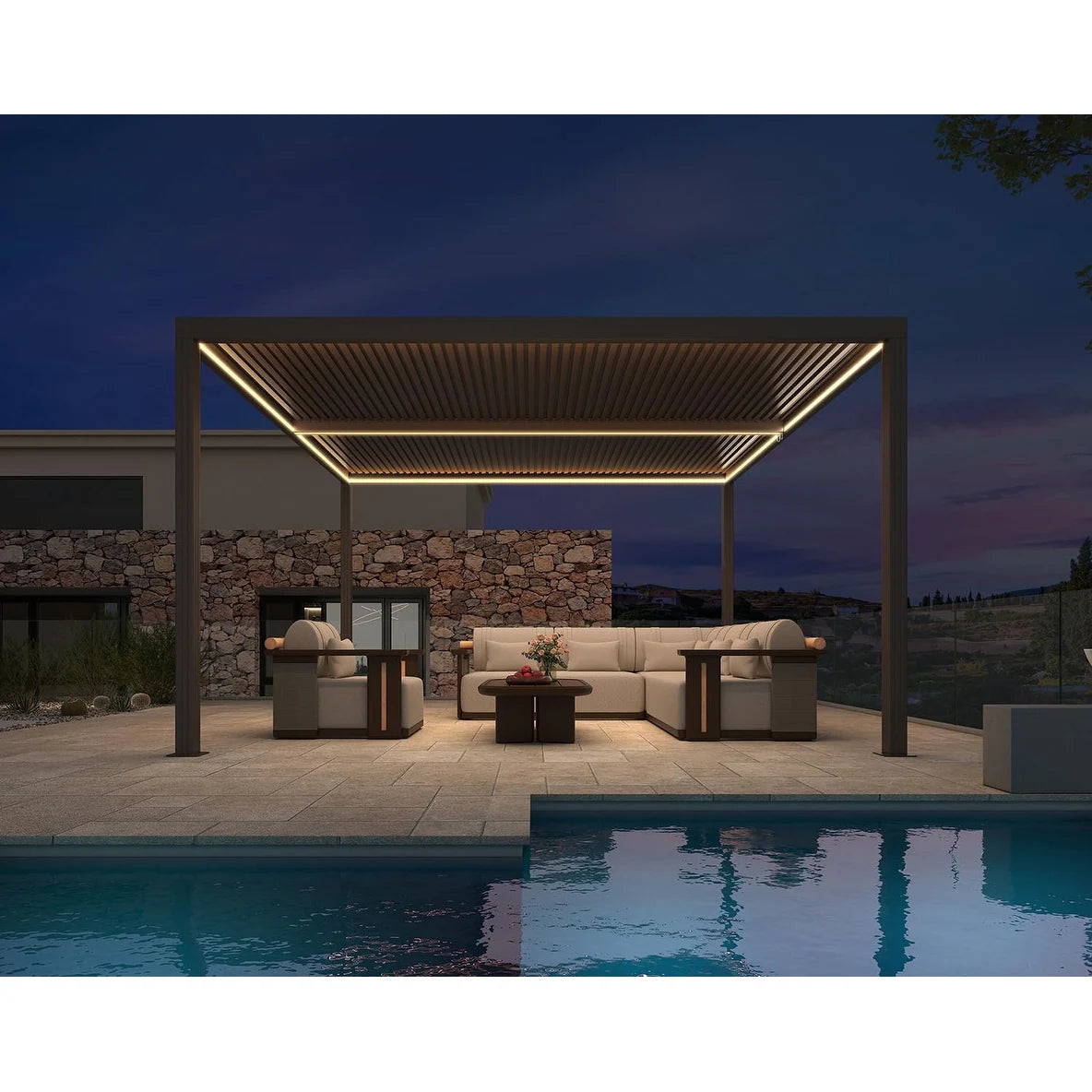 Bronze Louvered Pergola with Adjustable Roof for Deck Backyard Garden Hardtop Gazebo