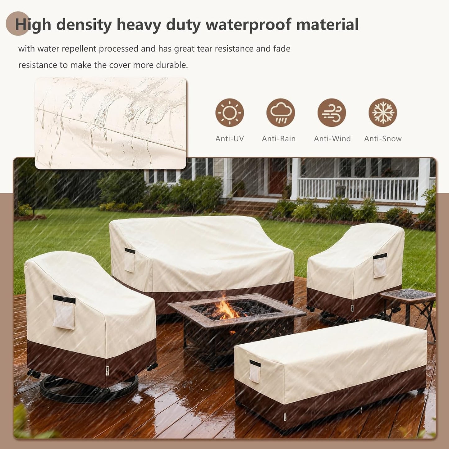 Patio Furniture Covers Set 4 Piece,600D Heavy Duty Outdoor Furniture Covers Waterproof for Outdoor Couch,Lawn Chair, Coffee Table(Medium,Beige)