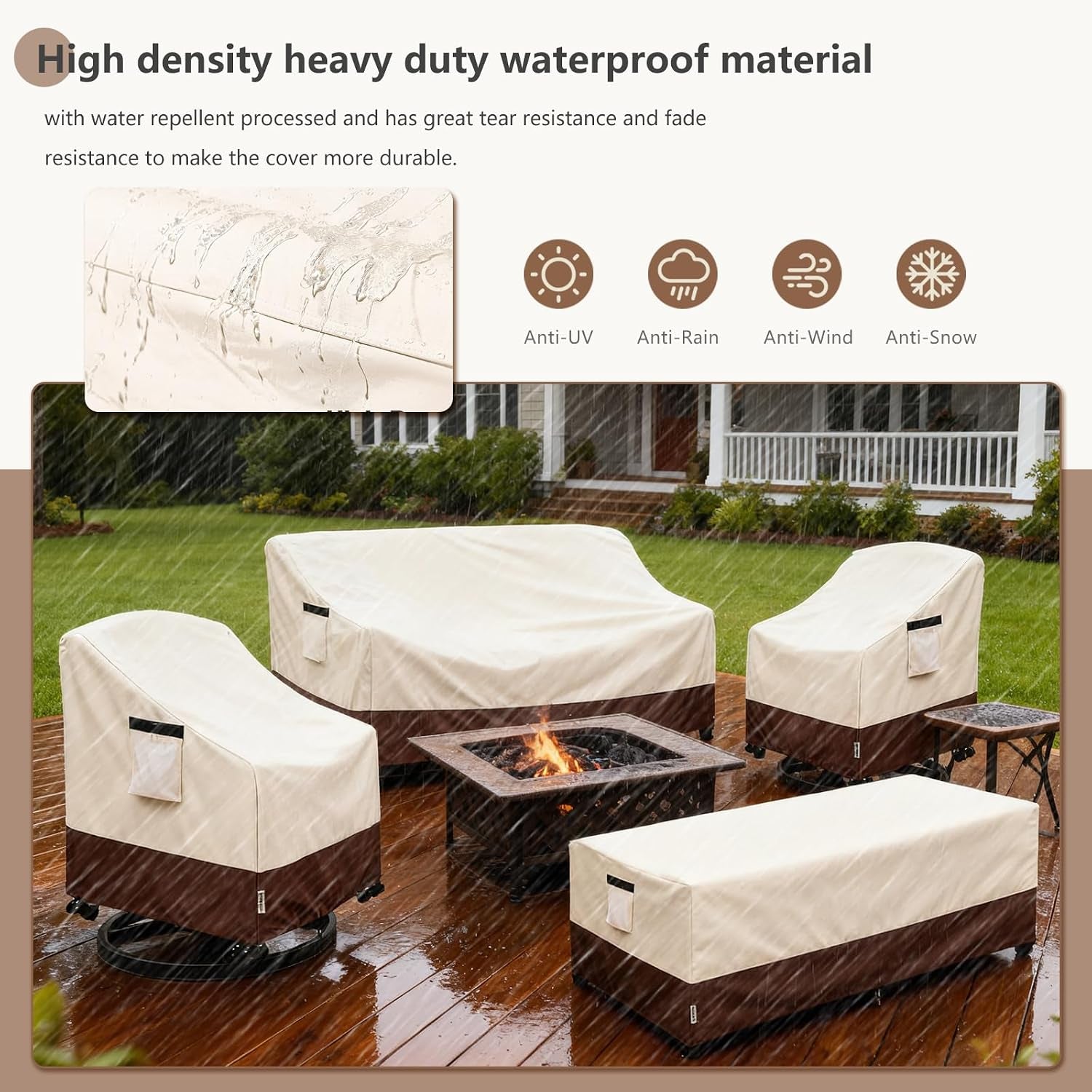Patio Furniture Covers Set 4 Piece,600D Heavy Duty Outdoor Furniture Covers Waterproof for Outdoor Couch,Lawn Chair, Coffee Table(Medium,Beige)