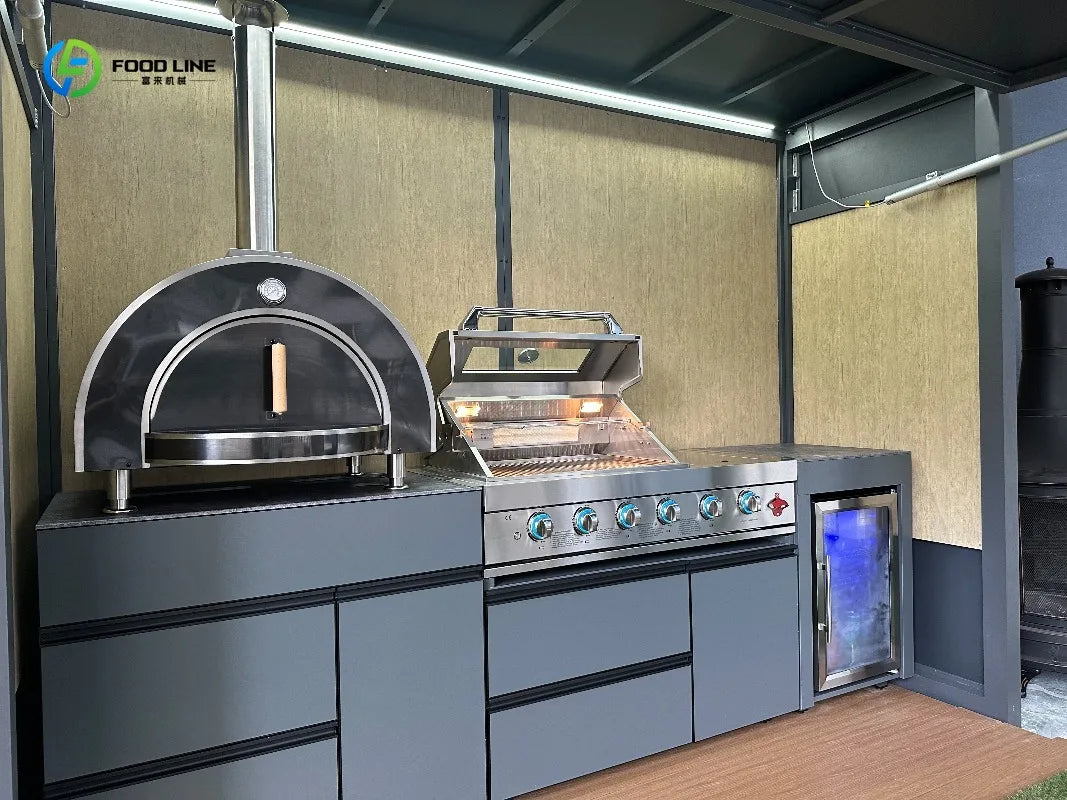 Premium Weatherproof Outdoor Kitchen Set Stainless Steel Grills Sink and Fridge Cabinets & Custom Aluminum Pavilion