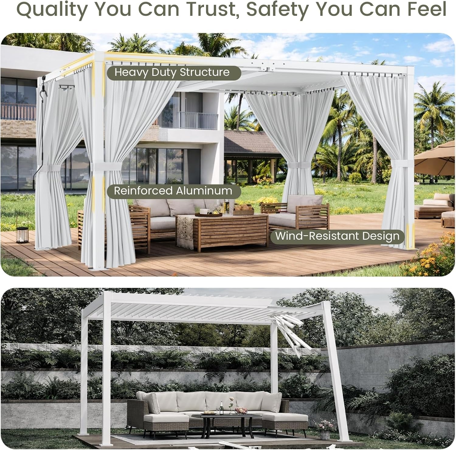 Louvered Pergola 12' X 20', Large Outdoor Aluminum Pergola with Reinforced Steel Roof, Heavy-Duty Hardtop Gazebo for Patio Garden, Weatherproof Sun Shade Shelter, White