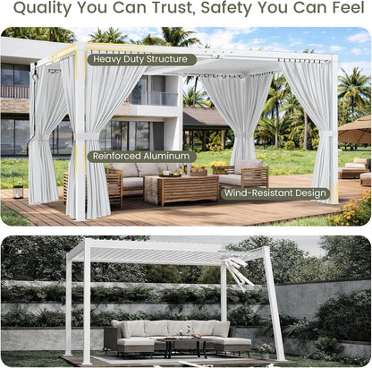 Louvered Pergola 12' X 20', Large Outdoor Aluminum Pergola with Reinforced Steel Roof, Heavy-Duty Hardtop Gazebo for Patio Garden, Weatherproof Sun Shade Shelter, White