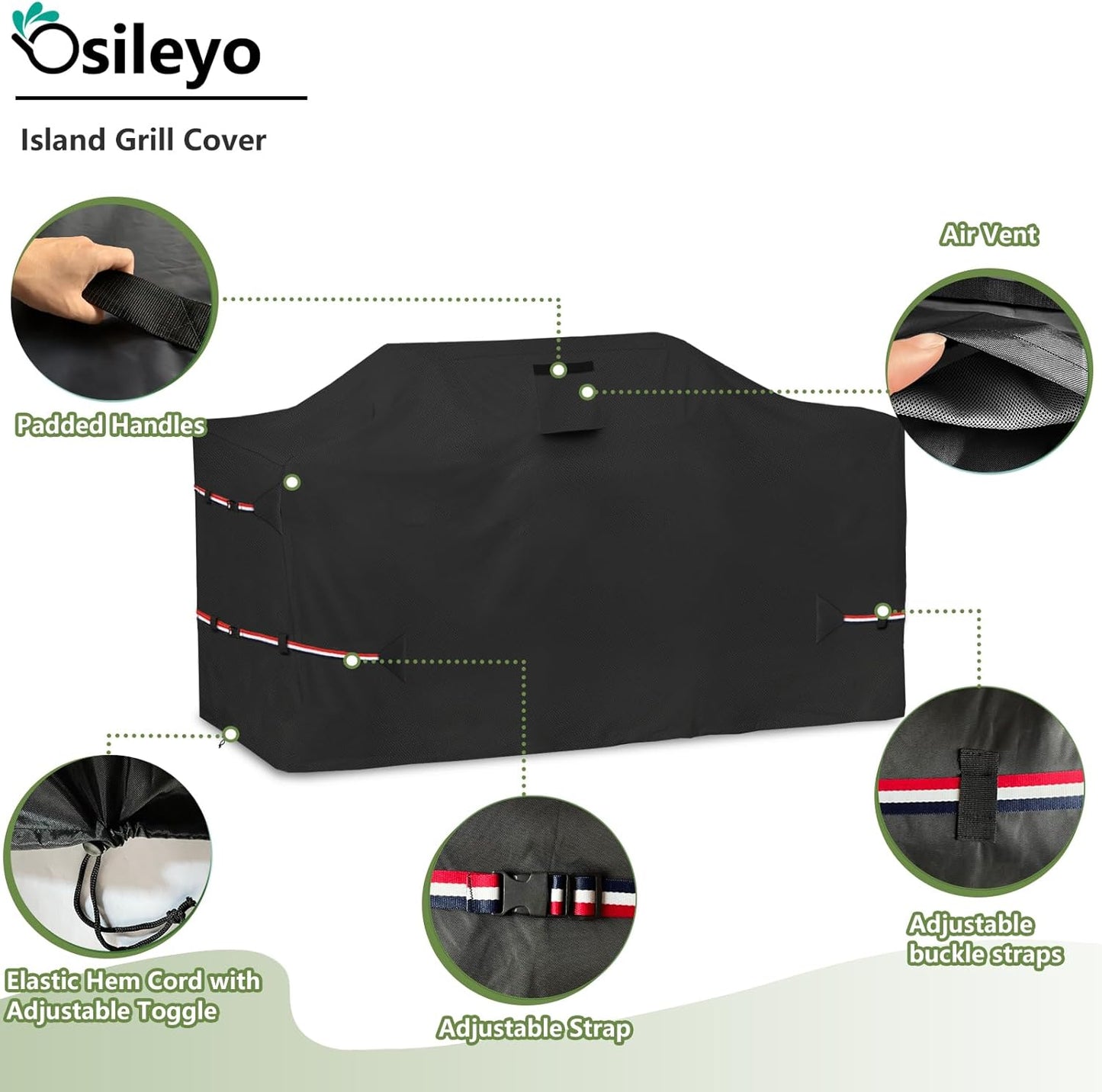 98 Inch Island Grill Cover - 600D Heavy Duty Waterproof All Weather Protection Outdoor Cover,Black