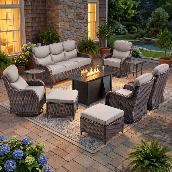 9-Piece Outdoor Patio Furniture Set with 50,000 BTU Fire Pit Table