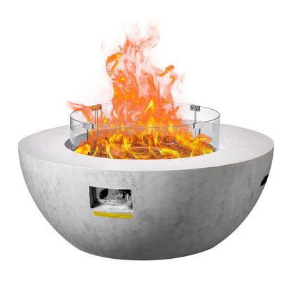 Propane Fire Pit, Outdoor Concrete Gas Fire Pit, 39 in Tabletop with Lava Rocks, Lid, Rain Cover, Adjust Flame Height Camping Firepit for Heating, Lighting, 50000 BTU