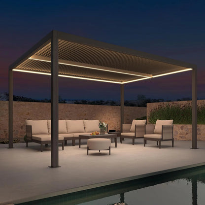 Bronze Louvered Pergola with Adjustable Roof for Deck Backyard Garden Hardtop Gazebo
