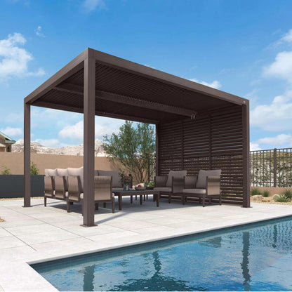 Bronze Louvered Pergola with Adjustable Roof for Deck Backyard Garden Hardtop Gazebo