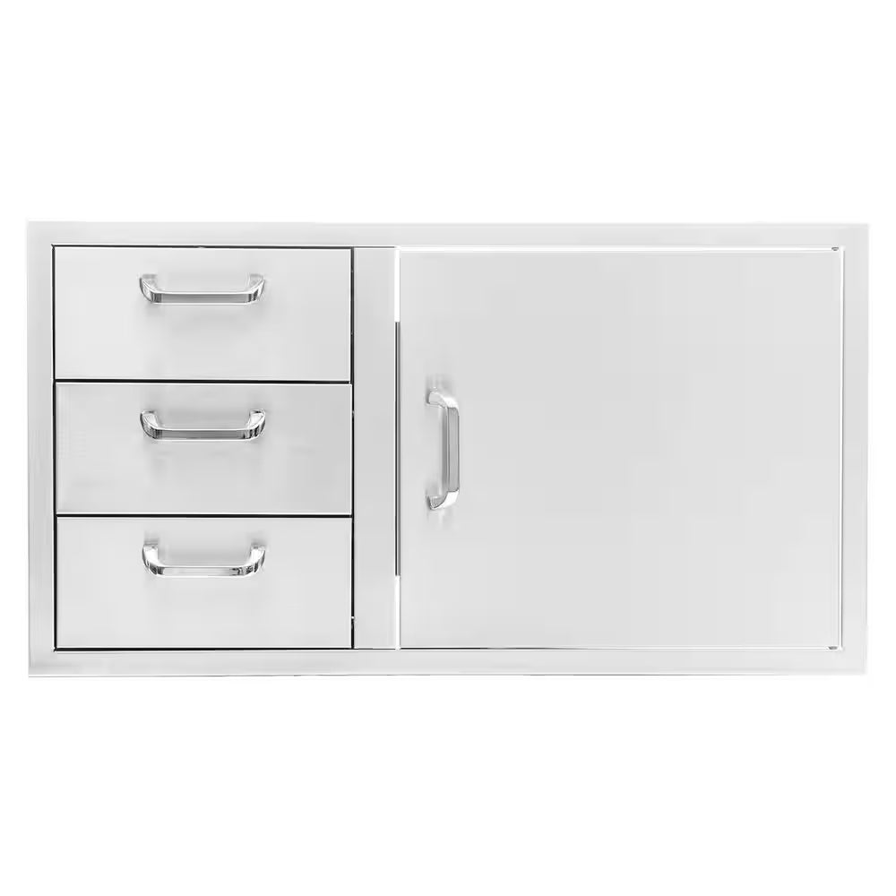 Signature 260 Series 39 In. Stainless Steel Reversible Access Door & Triple Drawer Combo for BBQ Outdoor Kitchen Storage