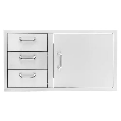 Signature 260 Series 39 In. Stainless Steel Reversible Access Door & Triple Drawer Combo for BBQ Outdoor Kitchen Storage