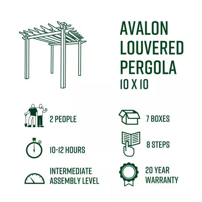 Avalon 10 Ft. X 10 Ft. White Vinyl Louvered Pergola
