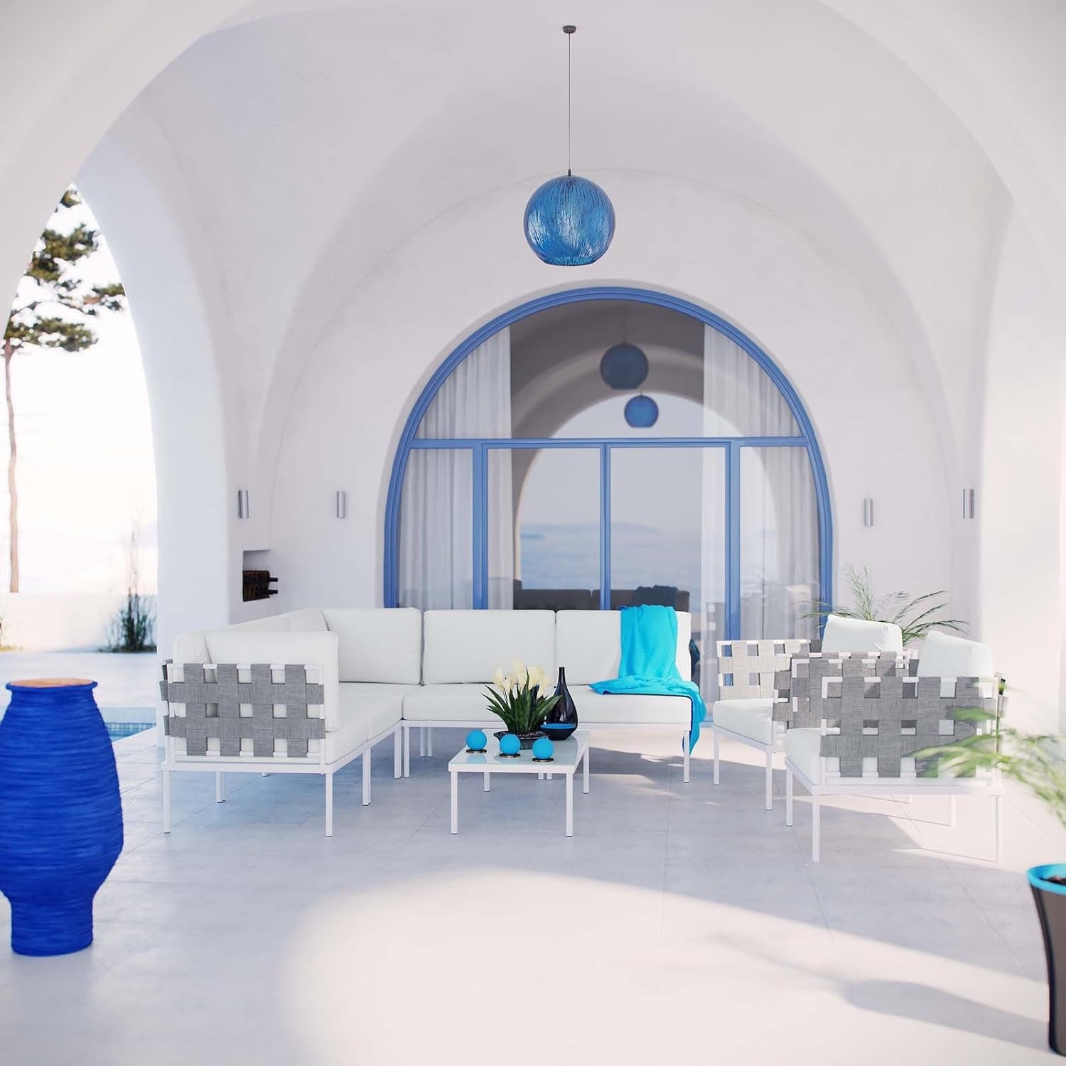 Harmony 8-Piece Aluminum Outdoor Patio Furniture Sectional Sofa Set with Cushions in White White