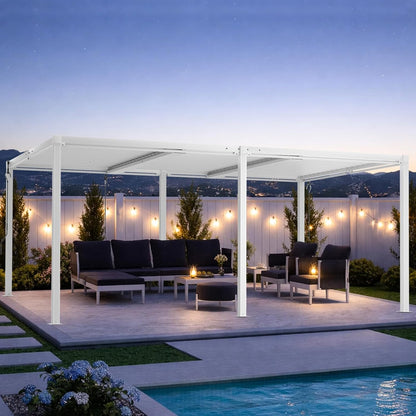 Louvered Pergola 12' X 20', Large Outdoor Aluminum Pergola with Reinforced Steel Roof, Heavy-Duty Hardtop Gazebo for Patio Garden, Weatherproof Sun Shade Shelter, White