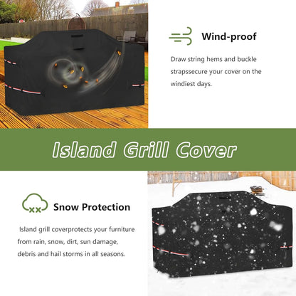 110 Inch Island Grill Cover - 600D Heavy Duty Waterproof All Weather Protection Outdoor Cover,Black