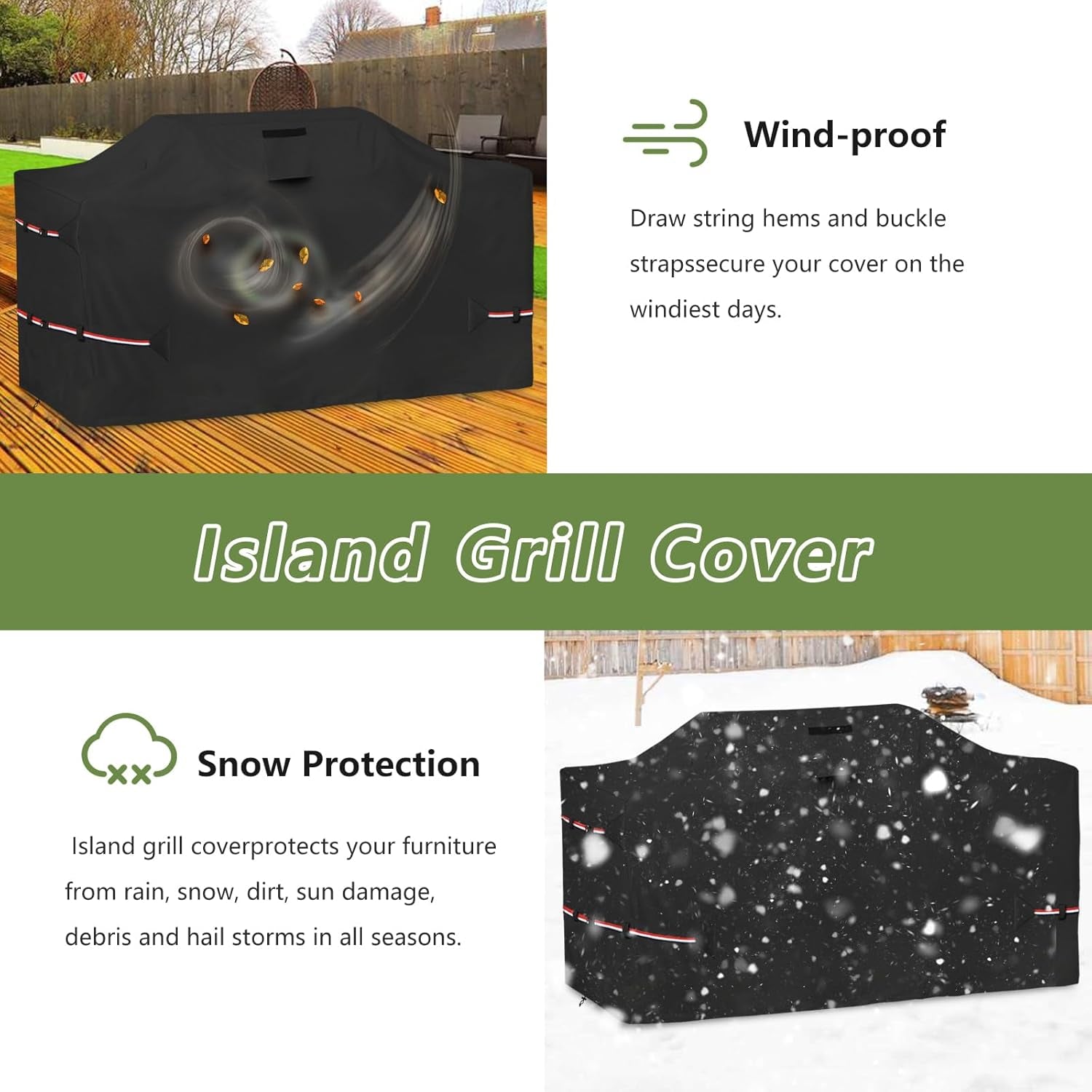98 Inch Island Grill Cover - 600D Heavy Duty Waterproof All Weather Protection Outdoor Cover,Black