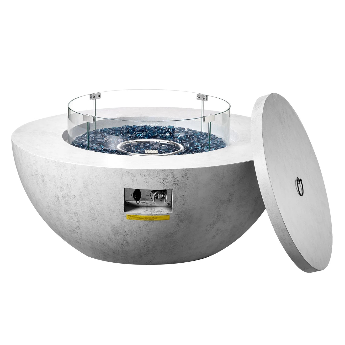 Propane Fire Pit, Outdoor Concrete Gas Fire Pit, 39 in Tabletop with Lava Rocks, Lid, Rain Cover, Adjust Flame Height Camping Firepit for Heating, Lighting, 50000 BTU