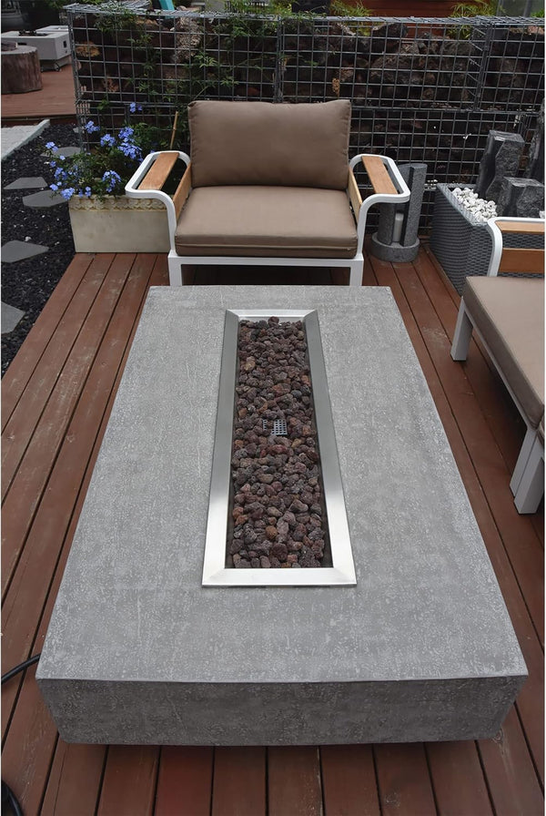 56" x 32" Cast Concrete Fire Table with Lava Rocks, 45,000 BTU Outdoor Fireplace, Liquid Propane