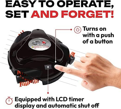 Automatic Grill Cleaning Robot with Nylon Brushes, Electric BBQ Cleaner Brush with Motorized Power, Cordless Rechargeable Grill Scrubber for Outdoor Grills (Black)