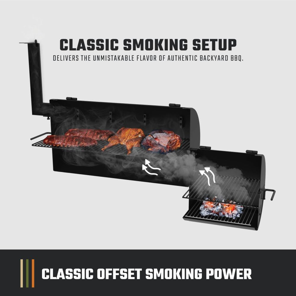 Highland Offset Charcoal Smoker and Grill with 900 Sq. In. Cooking Area in Black