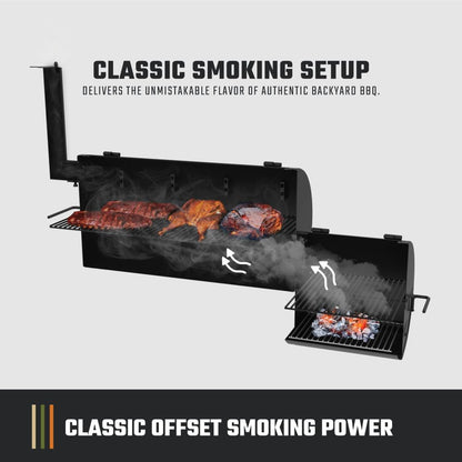 Highland Offset Charcoal Smoker and Grill with 900 Sq. In. Cooking Area in Black