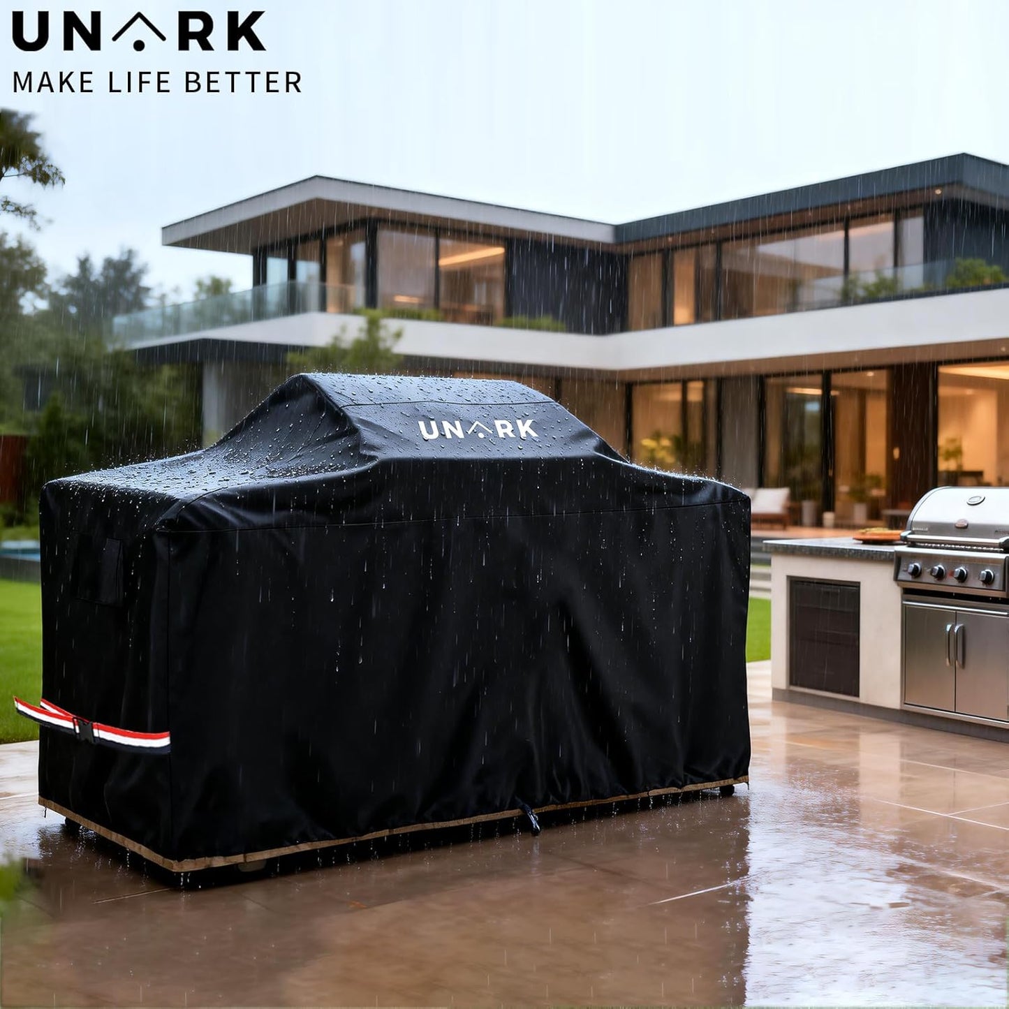 110 Inch Extra Large Grill Cover Kitchen Island Cover Large Island Grill Cover for Outdoor Grill Outdoor Kitchen Cover Heavy Duty Waterproof 110" L X 44" W X 48" H, Black