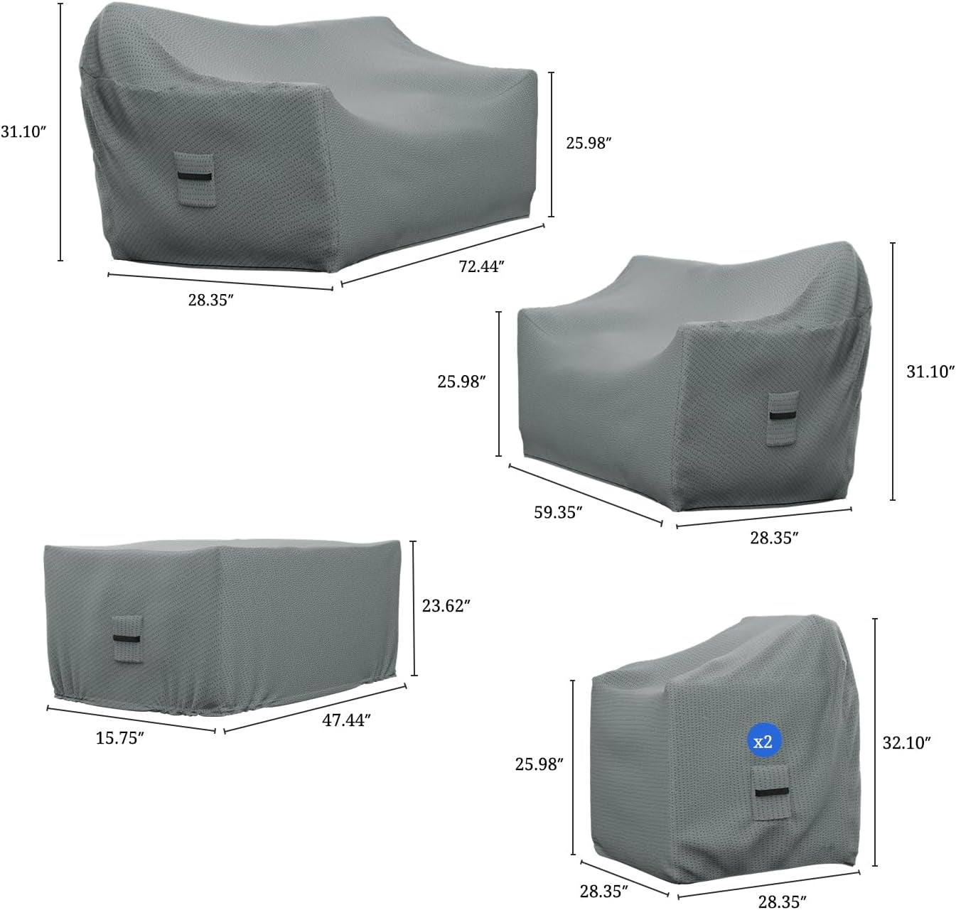 Patio Furniture Cover Set, 5 Piece Outdoor Furniture Covers, Water-Repellent UV & Weather-Resistant Covers for Sofa, Loveseat, Chairs & Coffee Table with Elastic & Padded Handles