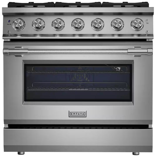 36 In. Slide-In Gas Range, 5.2 Cu. Ft. Convection Oven, 6 Sealed Burners, Convertible to Propane in Stainless Steel