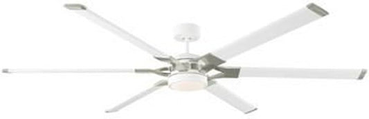 6LFR72RZWD Loft Industrial 72" Outdoor/Indoor Damp Ceiling Fan with LED Lights and Remote Control, Matte White