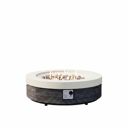 42" Outdoor Propane Fire Pit Table round Gas Fire Pit Table with Concrete & Wood Grain Design, 50000BTU Electronic Ignition Fire Tables for Patio, Backyard, Garden Heating