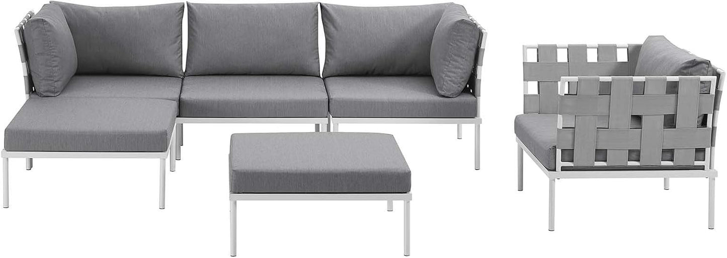 Harmony Aluminum Outdoor Patio Furniture 6-Piece Sectional Sofa Set in White Gray