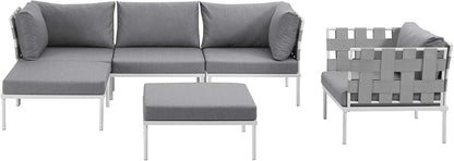 Harmony Aluminum Outdoor Patio Furniture 6-Piece Sectional Sofa Set in White Gray