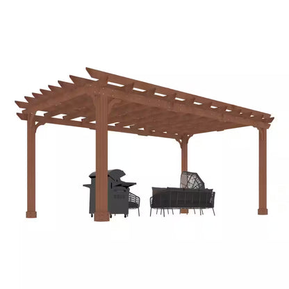 16 Ft. W X 12 Ft. D Cedar Wood Patio Pergola Shade Structure for Outdoor, Brown