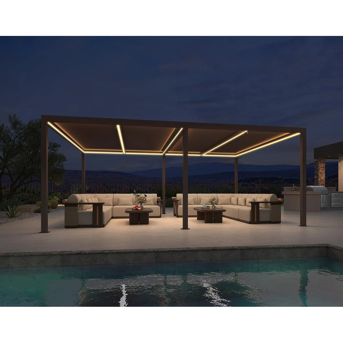 Bronze Louvered Pergola with Adjustable Roof for Deck Backyard Garden Hardtop Gazebo