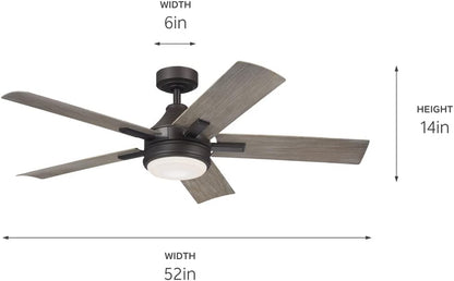 Tide 52" Outdoor Ceiling Fan with LED Light, Olde Bronze | Weather+ Wet-Rated Fan with Remote Control and Medium Oak Blades, 310126OZ