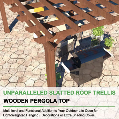 10 Ft. W X 10 Ft. D Cedar Wood Patio Pergola Shade Structure for Outdoor, Brown