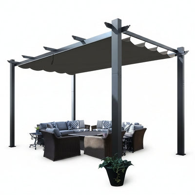 16 Ft. W X 12 Ft. D Aluminum Pergola Outdoor with Dark Gray Retractable Canopy