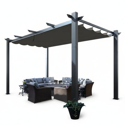 16 Ft. W X 12 Ft. D Aluminum Pergola Outdoor with Dark Gray Retractable Canopy