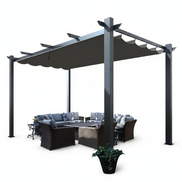 16 Ft. W X 12 Ft. D Aluminum Pergola Outdoor with Dark Gray Retractable Canopy