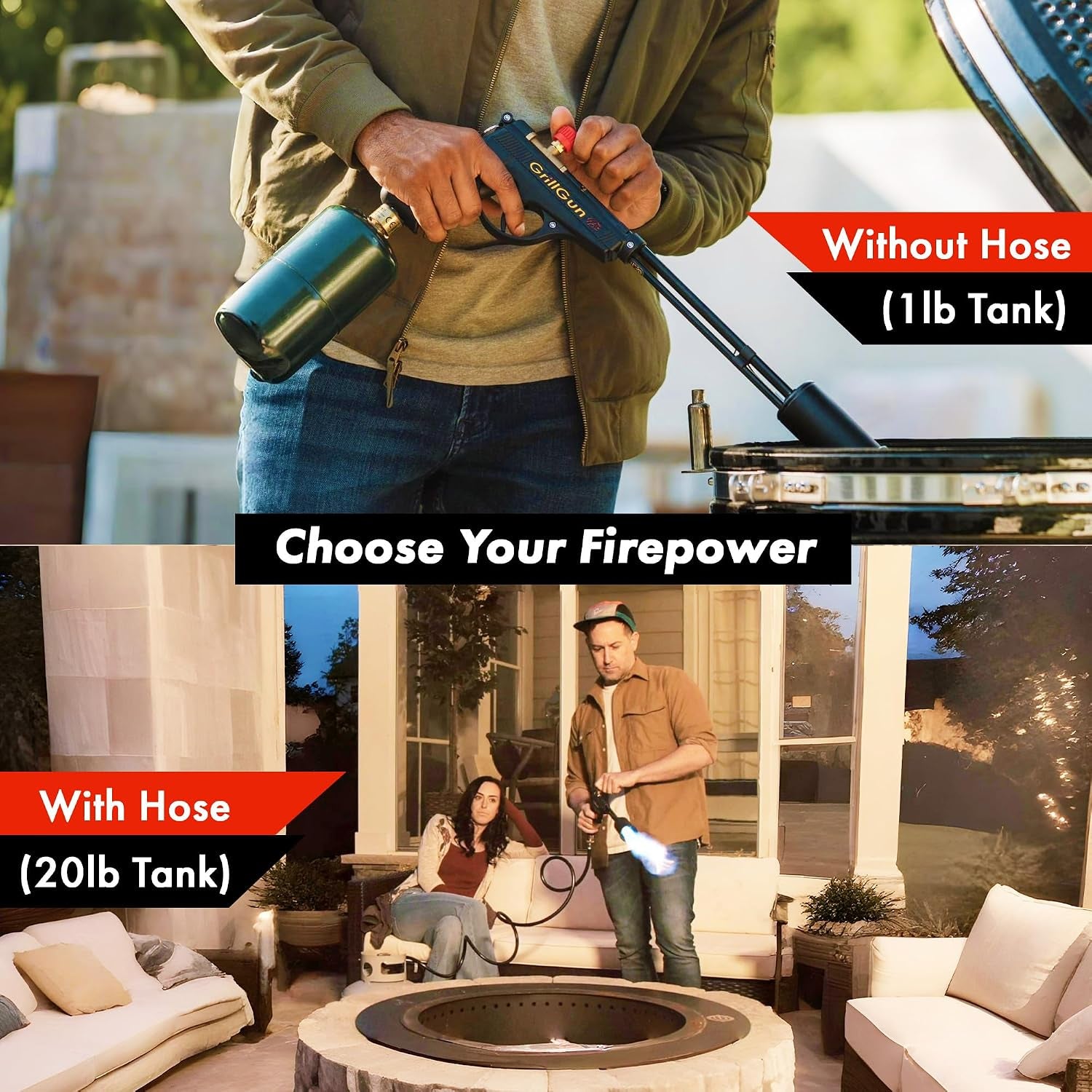 Grillgun Handheld Propane Torch 400,000+ BTU Flame Blowtorch for Instant Charcoal Ignition, Outdoor Cooking, Firepits, Camping, BBQ Portable High-Power Blowtorch with Hose