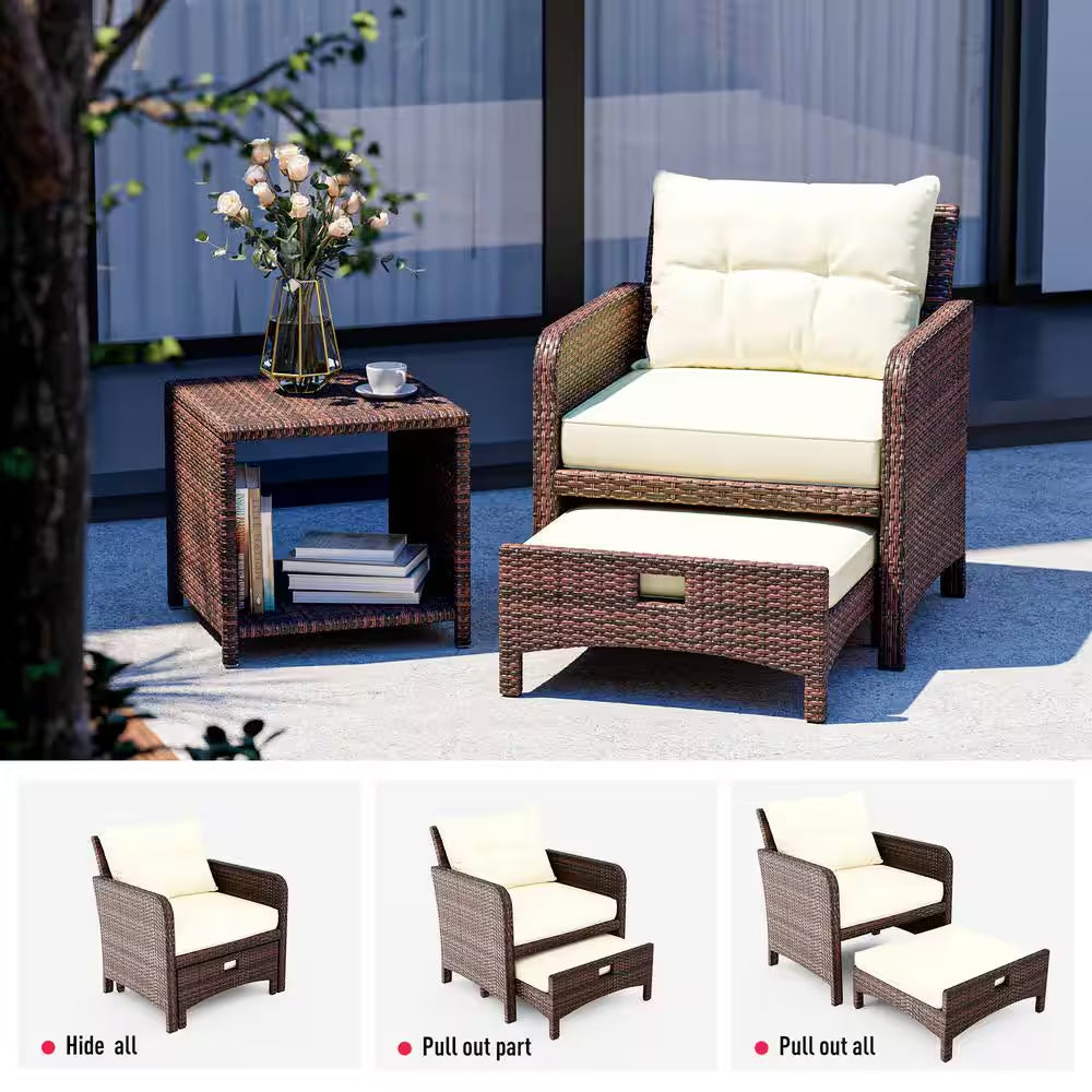 5-Piece Wicker Patio Furniture Set Outdoor Patio Chairs with Ottomans Beige
