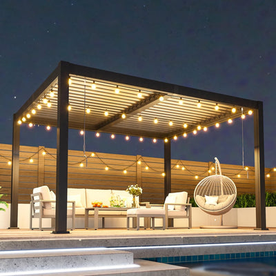 10' X 12' Louvered Pergola, Aluminum Frame Outdoor Pergola with Adjustable Louvered Roof & Integrated Gutter System, Hardtop Patio Gazebo for Backyard, Deck, Garden, Dark Gray