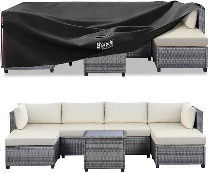 Bitubi Rectangular Patio Table Cover - Heavy Duty 600D Tough Canvas Waterproof Outdoor Dining Table and Chairs Universal Furniture Cover Size 111L X 74W X 28H Inch, Black