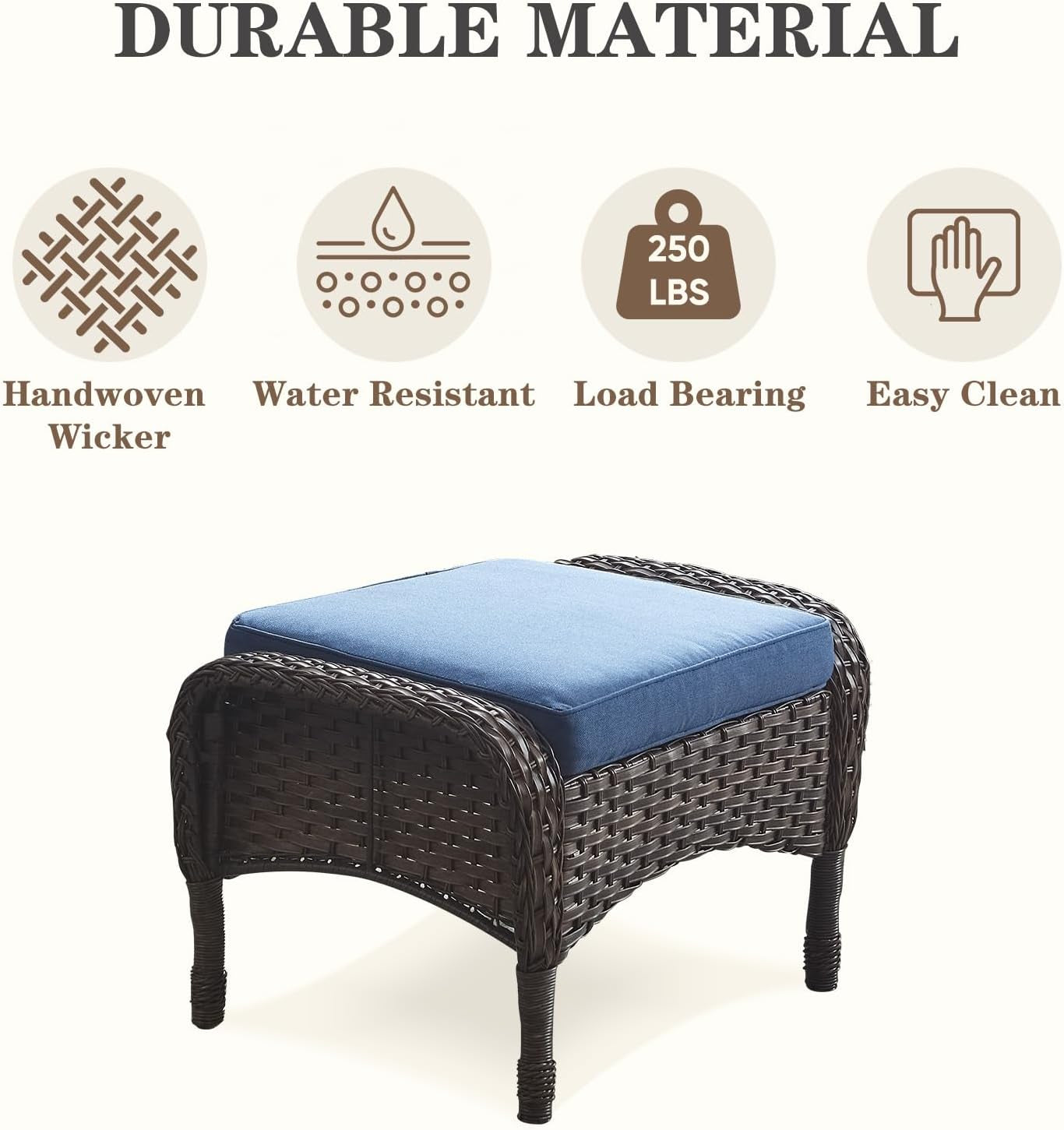 6 Piece Patio Conversation Sets - Wicker Patio Furniture Sets with Outdoor Swivel Rocker Chairs Outdoor Couch Perfect for Patio Deck Backyard, Brown Wicker Blue Cushion