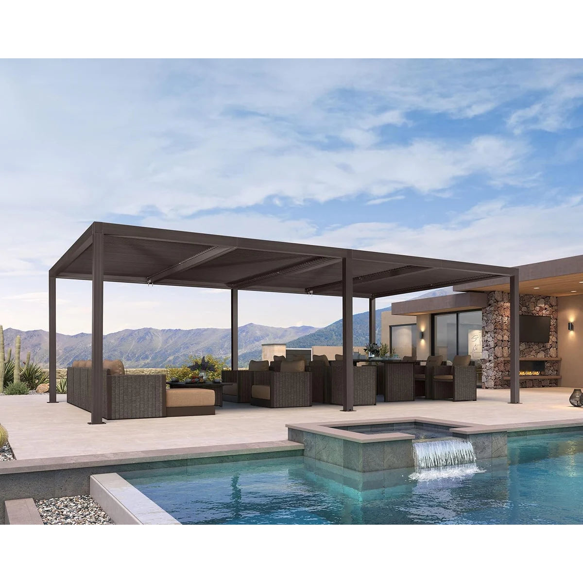 Bronze Louvered Pergola with Adjustable Roof for Deck Backyard Garden Hardtop Gazebo
