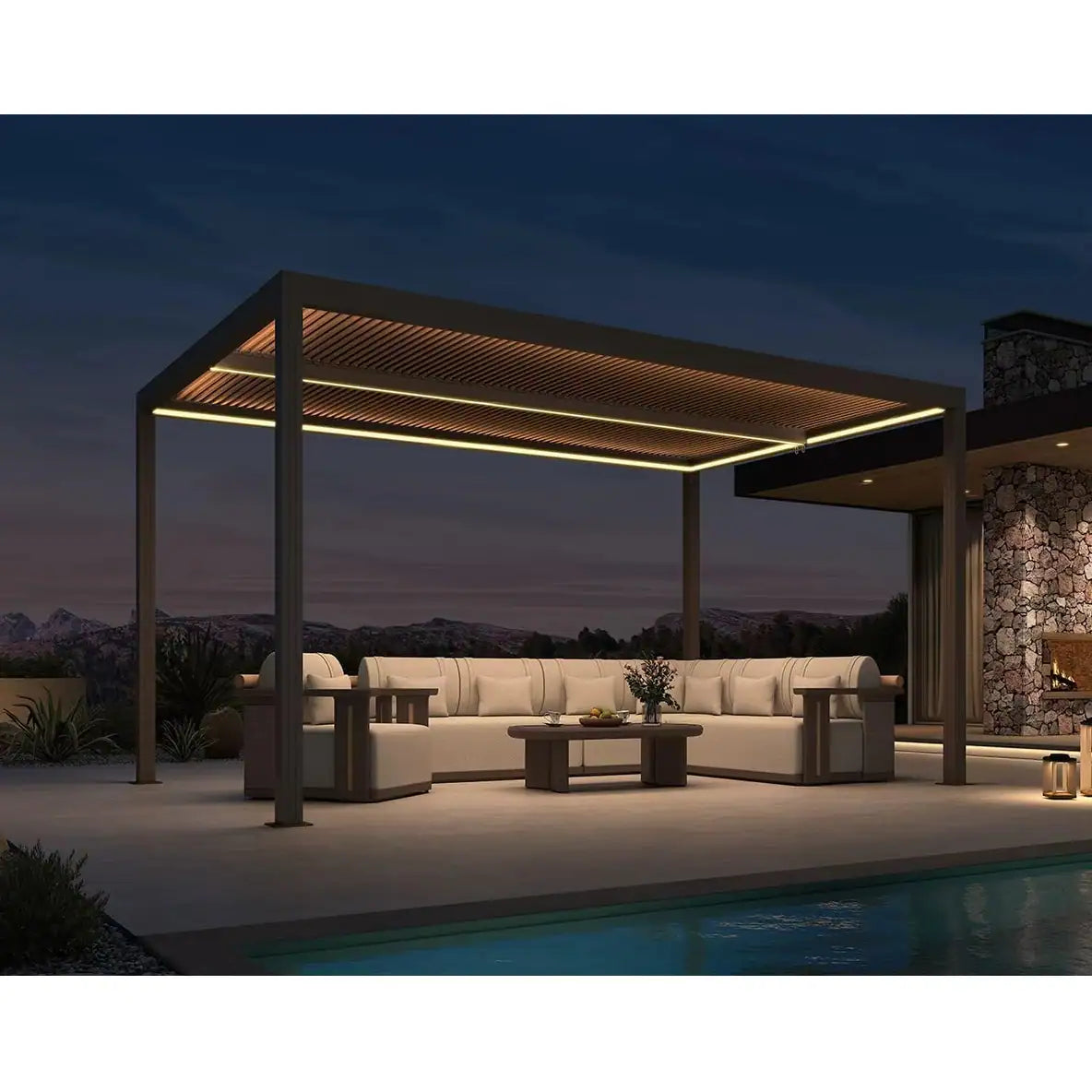 Bronze Louvered Pergola with Adjustable Roof for Deck Backyard Garden Hardtop Gazebo